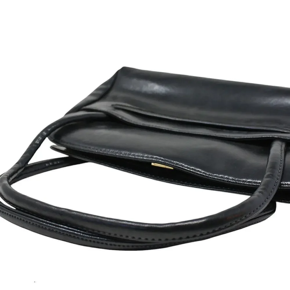 Vintage Large Black Handbag Purse Double Handle Flat Bottom 12x8.5